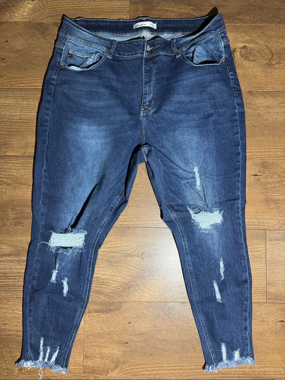 Kancan Women’s Distressed Skinny Jeans Dark Wash Raw Hem - Size 22